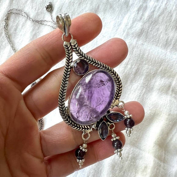 925 Intuition Amethyst Chandelier Pendant Necklace - Picture 8 of 11